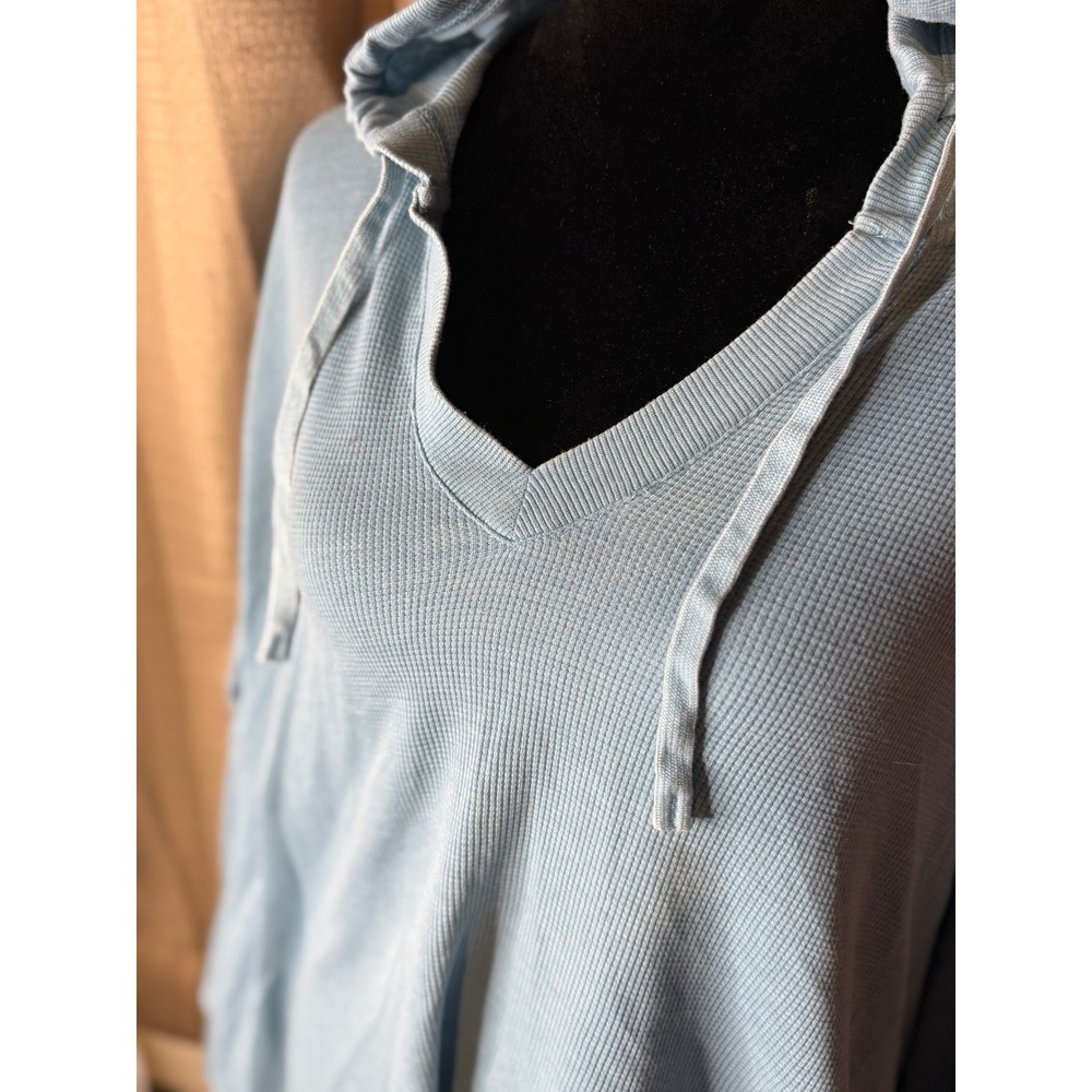Jane + Delancey Hoodie Women 3X Blue Waffle Knit V-Neck Button Cuff Pullover